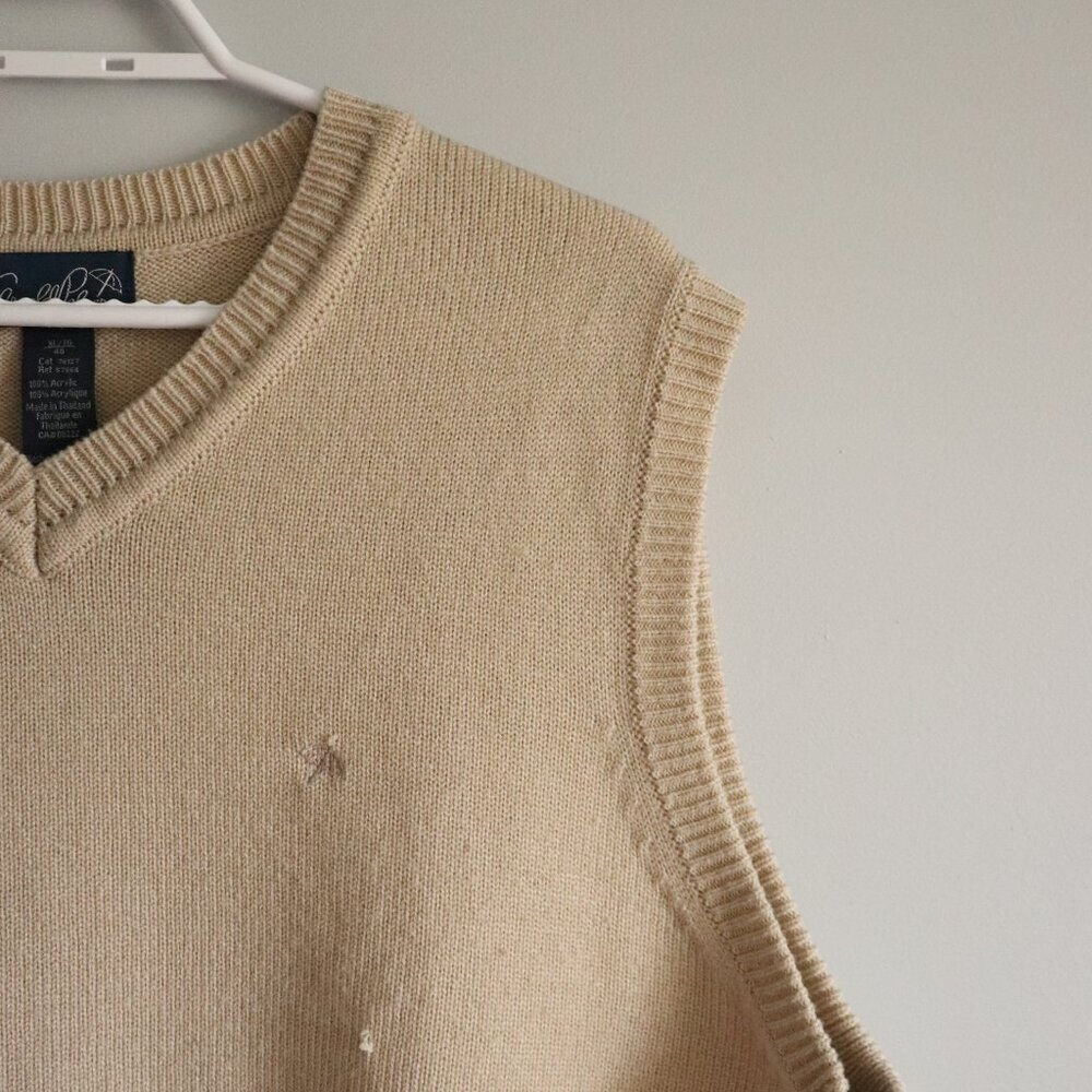 Arnold Palmer Men's Sz XL Tan‎ Sleeveless V-Neck Knit Ribbed Sweater Vest - Picture 4 of 9
